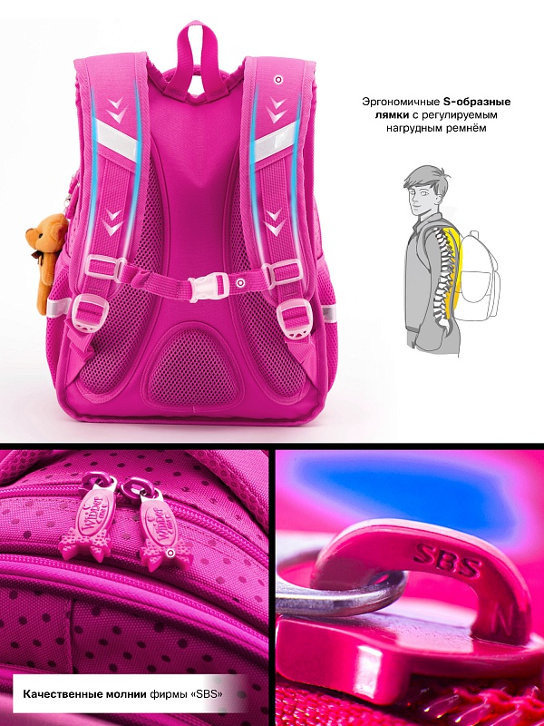Рюкзак розовый Единорог с брелоком Мишка  